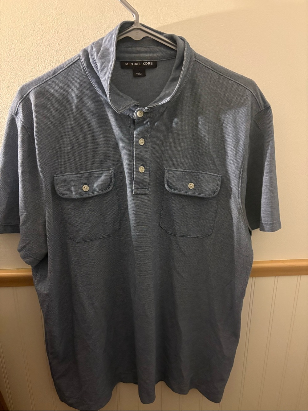 Michael Kors Men’s Large Blue Double-Pocket Polo Shirt